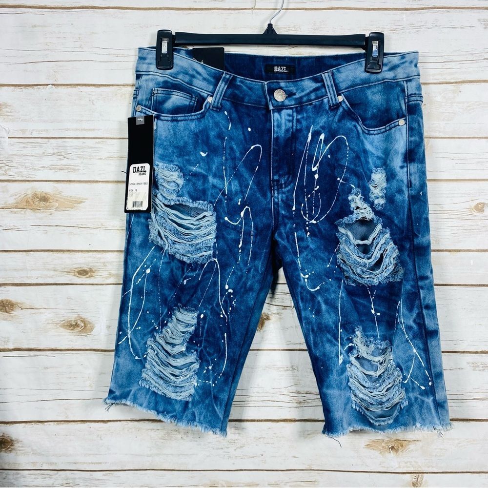 New Dazi Blue Distressed Denim Shorts size 13